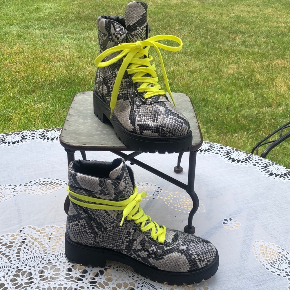 Bamboo “Wildone” Python Print Combat Boots - image 1